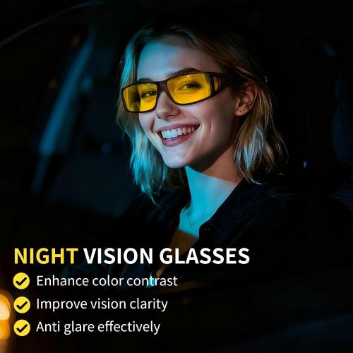 Night Vision Glasses for Driving - Wrap Around Fit Over Glasses for Men Women Anti Glare Polarized HD Yellow Lens
