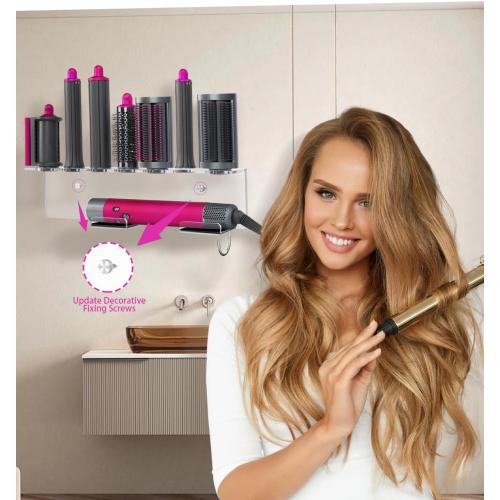 Wall Mount Holder Compatible with Airwrap – Clear Acrylic Organizer Rack for Hair Styler & Attachments, Space Saving Wall Storage for Bathroom or Vanity
