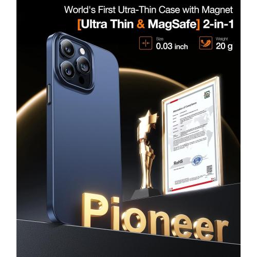 TORRAS Magnetic Slim-Fit for iPhone 15 Pro Max Case, Ultra-Thin 15 ProMax Phone Case Compatible with MagSafe, Lightweight Anti-Scratch Matte Hard iPhone 15 ProMax Case 6.7 inch OriginFit, Navy Blue