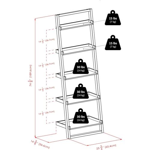 Size 25.75W x 14.4D x 74.6H. Color Black Winsome Wood Bailey Shelving, Black