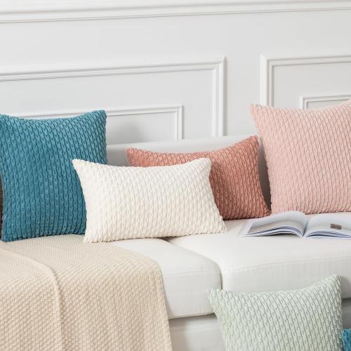 Kevin Textile 14x24 Inch Pillow Cover 1 Pack Boho Decorative Soft Striped Corduroy Lumbar Farmhouse Solid Color Accent Rectangle Cushion Case for Living Room Couch Sofa Bed, Cream White