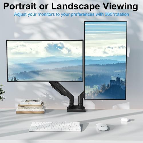 Dual Monitor Mount for Screens up to 43, Heavy Duty Ultrawide Dual Monitor Arm Holds 2.2-33lbs Each, Premium Gas Spring Adjustable Computer Monitor Stand for 2 Monitors, VESA Desk Mount