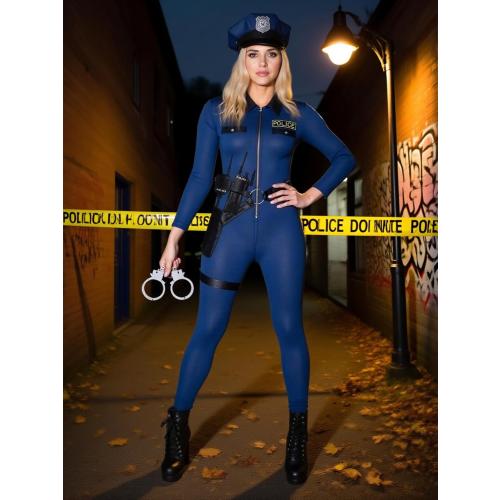 Women Large Police Costume,Cop Costume Outfit for Adult Police Officer Romper Costume Halloween Cosplay Party Events