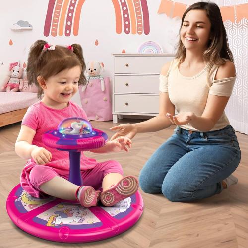 Flooyes Unicorn Sit and Spin Toys for Toddlers Girls 2 Years Old, Christmas Birthday Gifts for 1 2 3 4, with LED and Music, 360° Spin