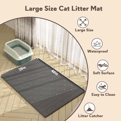 Garoopion Silicone Cat Litter Mat Large 40 X 28, Easy to Clean, Black