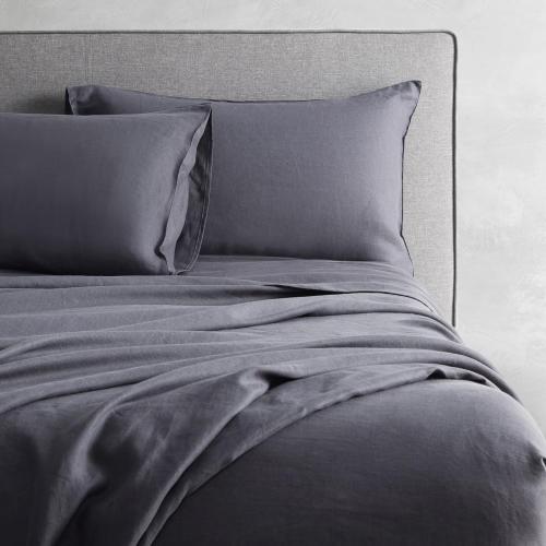 DAPU 100% Linen Pillowcases 20x30 Inches Pillow Cases (Pack of 2) with Envelope Closure, Stone Washed Breathable and Cooling (Dark Gray, Queen)