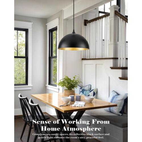 Black Pendant Lights Kitchen Island 2 Pack, 14 Inch Large Dome Pendant Light, Black and Gold Farmhouse Pendant Light, Island Pendant Lights for Kitchen, Dining Room