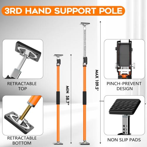 Cabinet Jack Support Pole, 58.7-109.5 inches Third Hand Tools Adjustable Support Pole, 3rd Hand Support System for Upper Cabinet Installation, 300 LB Capacity, 2 Pack