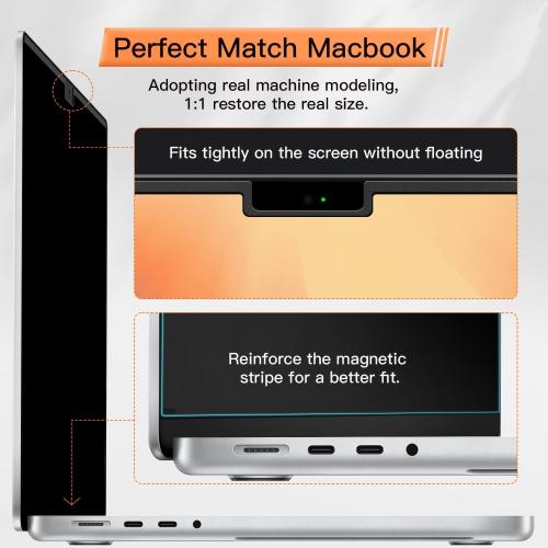 Size MacBook Pro 14 Inch  Magnetic 360° Privacy Screen for MacBook Pro 14 Inch (2021-2024, M1, M2, M3, M4, Pro, Max), Removable Anti Glare Blue Light Filter, 4 Way Anti Spy Black Protector for Mac Pro 14In Laptop Computer