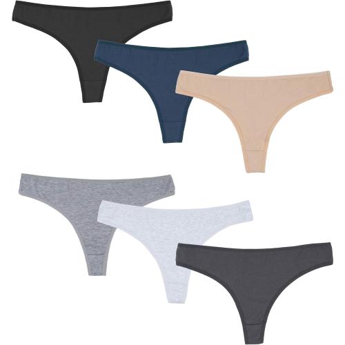 ELACUCOS 6 Pack Medium Women's Thongs Cotton Breathable Panties Bikini Underwear