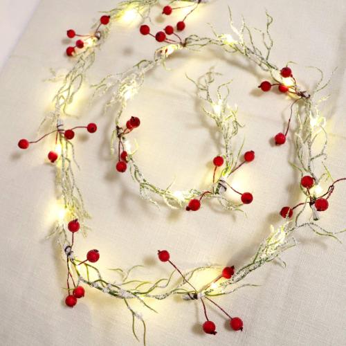 MENGNAN Fairy Decorative Lights Snow Branches Red Berries String Lights 6ft 20LEDs Battery Operated Lights for Bedroom Wedding Indoor Party Valetine's Day Mother's Day Anniversary Decor