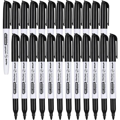 SFAIH Fine Tip Dry Erase Markers - 24 Pack Black Whiteboard Erasable Markers Bulk for Kids Adults, Ideal for Classroom School Office Home Use on White Board, Non-Toxic Easy Clean