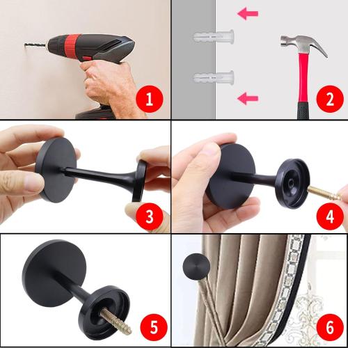 Curtain Tiebacks 2 Pack Curtain Holdbacks Zinc Alloy Curtain Tiebacks Wall Mounted with Screws, Decorative Curtain Holders for Drapes Stylish Black Curtain Tieback Hooks for Home Office