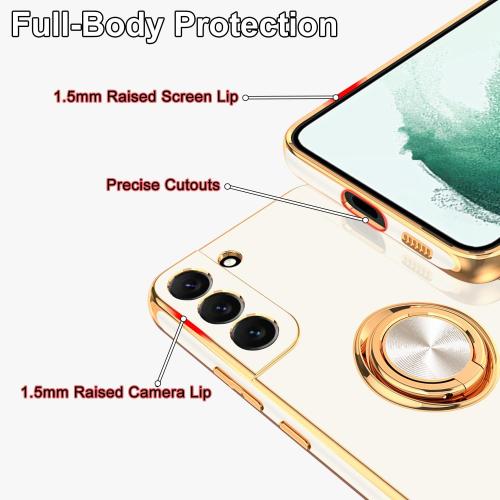 Tnarru Designed for Samsung Galaxy S22 Plus Case with Ring Stand, Support Magnetic Car Mount Rotating Finger Holder Soft TPU Cover Plating Edge Protective Slim Phone Case for Samsung S22  Plus White