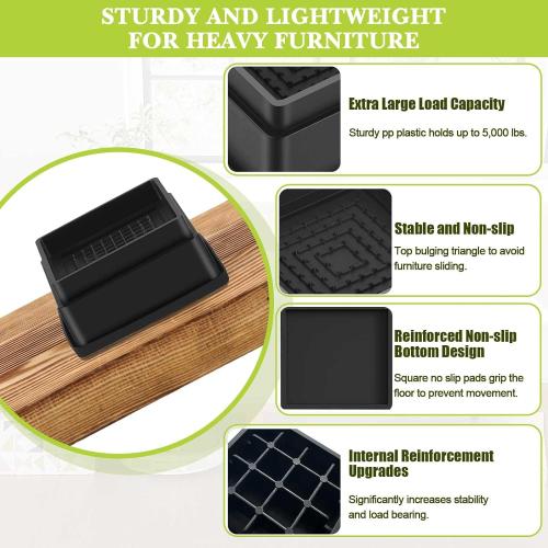 4 Pack Furniture Risers 2 Inch, Adjustable Bed Risers Heavy Duty for Table Desk Couch Chair Sofa Cabinet Bed Frame Dorm, Square Stackable Table Leg Risers Lift Height 2 or 4, Black