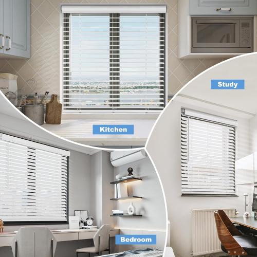 SMONTER 2 Slat Faux Wood Blinds with Crown Valance- Cordless Horizontal Blinds Room Darkening Blinds for Windows Bedroom, Bathroom, Living Room, Glass Door Interior Decor, 33 Wx 60 H