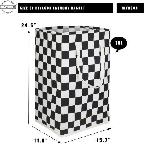 HIYAGON 75L Freestanding Laundry Basket,Large Collapsible Tall Clothes Hamper with Handles,Waterproof Toy Storage Bin for Boys and Girls,Baby Nursery(Racing flag)
