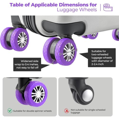 8Pcs Upgrade Luggage Wheel Covers, Travel Accessories (Purple)
