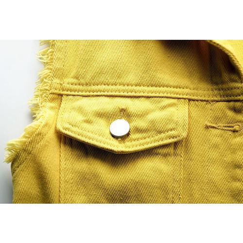 Size 3XL CURRENT Women's Casual Denim Waistcoat Slim Fit Frayed Sleeveless Jacket Ripped Tops with Pockets