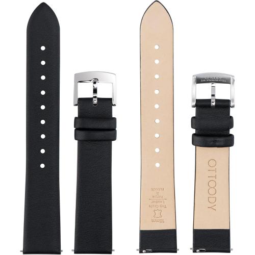 Color Black Leather Watch Bands Quick Release Watch Straps, Elegant & Ultra-Soft Top Grain Leather Watch Band for Women Men, Choice of Color & Width - 12mm 14mm 16mm 18mm 20mm 22mm for Watch & Smartwatch