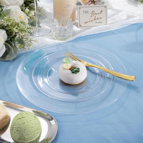 FLOWERCAT 100PCS Clear Plastic Plates - Heavy Duty Clear Disposable Plates for Fall Party/Wedding/Christmas - Include 10inch & 7inch Dinner/Dessert Plates for 50guests