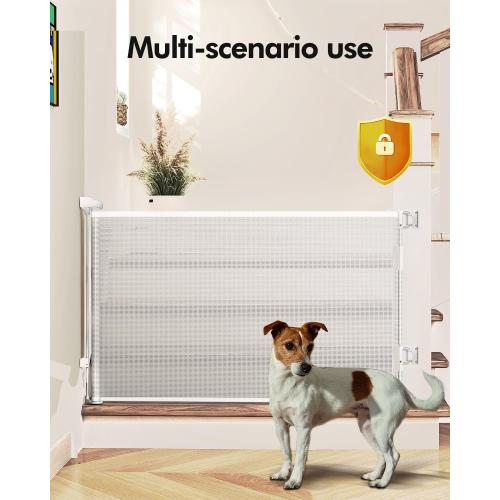 Retractable Baby Gates, Mesh Dog Gate for Doorways, 33.6 Tall, Expands to 55 Wide,Pet Safety Essential Fit for Baseboards, Wide Toddlers Gates for Hallways, Indoor & Outdoor,White