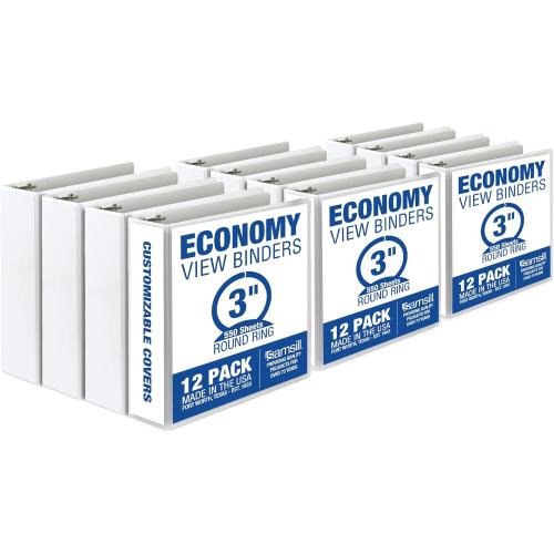 Samsill 3 Inch 3 Ring Binders, Economy Round Ring, Clear View Cover, 550 Sheet Capacity - for School, Home, Office - White, 12 Pack