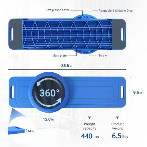 LOSCHEN Slide Transfer Board with Turntable, Slide Assist Device for Transferring or Seniors from Wheelchair to Bed, Toilet, Tub, Car - Slide Board with Turntable（Blue 35inch）