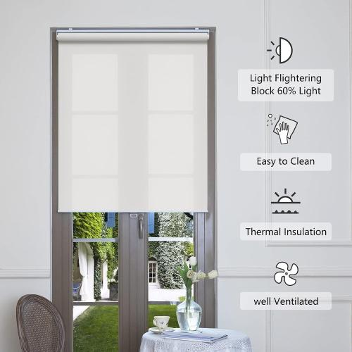 AOSKY Cordless Roller Shades for Windows Light Filtering Shades with 5% Openness Solar Screen Semi Sheer Roller Blinds UV Protection for Office and Home. Easy to Install 56 W x 72 H (White)