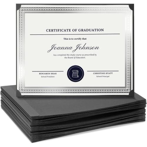 Pack of 48 Size 8.5 x 11 Certificate Holders - 48-Pack, Single-Sided, 8.5 x 11, Black - Bulk Diploma Covers & Certificate Folders for Employee Appreciation & Awards