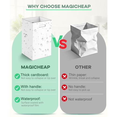 4 Pack Corrugated Cardboard Disposable Trash Cans for Parties, 40 Gallon Collapsible Garbage Cans with Handle, Thick Foldable Bins for Party Events Camping Beach(18 L x 18 W x 30 H), White