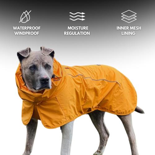 Spark Paws Dog Raincoat, Waterproof Windproof Rain Jacket, for Small Medium Large Extra Large Dogs, Reflective Breathable Full-Body Coverage Dry Suit - Mustard Yellow - 4XL