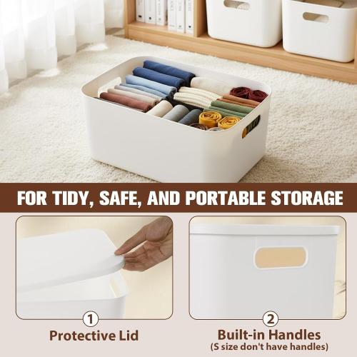 ANMINY White Plastic Storage Bins Baskets with Lids, 12-Pack, 2XL 4L 2M 4S | Large Plastic Bins, Sturdy PET, with Handles, Stackable, Opaque Storage Boxes, for Closet Shelves Desk, White Lids