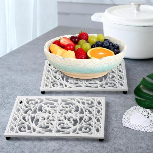 Notakia 9.6 X 6.3 Inch Cast Iron Trivet Set, Large Metal Trivets for Hot Dishes Pots Pans Decorative Kitchen Trivets, Heat-Resistant Trivet Mats for Quartz Countertops, Table Cooktop (White, 1 Pack)