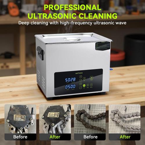 Ultrasonic Cleaner, One-Touch Cleaning,Heating, Deep Mode, ECO Energy-Saving Ultrasonic Cleaning Machine Excellent for Labs,Carburetor,Jewelry,Dentures,Automotive & Industrial Parts. (10L)