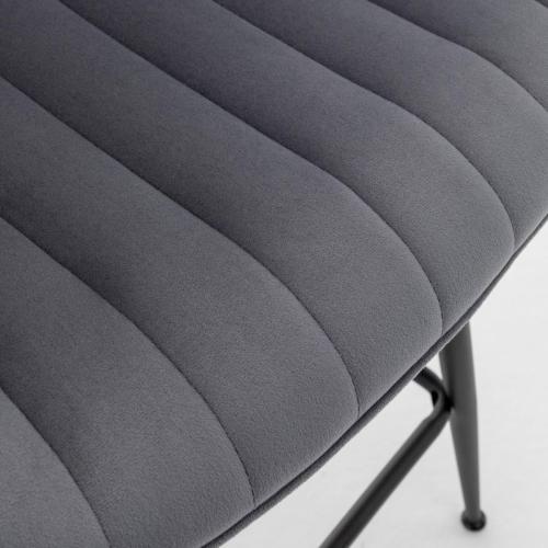 Counter Height Bar Stools, Modern Velvet Barstools Set of 2 with Black Legs and Fabric Seat and Back for Kitchen Island, Grey.
