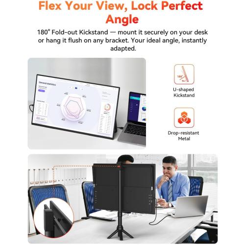 HotYeah 23.8 100Hz Portable Monitor, 1080P FHD 100% sRGB IPS USB-C HDMI Large External Monitor, Home Gaming 2nd Screen w/180° Adjustable Kickstand for MacBook, Laptop, PC, Phone, Tablet, Switch, PS5