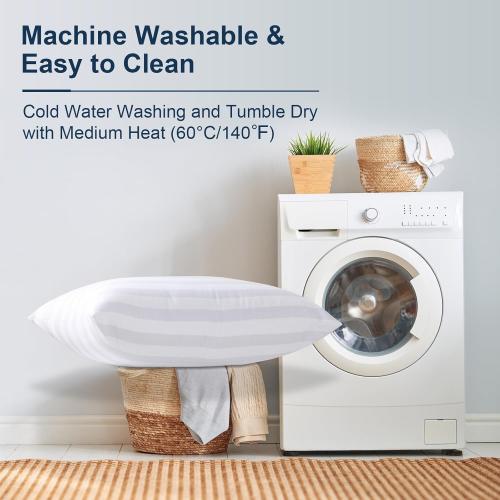 LAVANCE Pillows Queen Size Set of 2 Hotel Collection Pillows 3D Down Alternative Fiber Filling Soft Bed Pillows for Back, Stomach or Side Sleepers-1.2 White Striped, 20x28