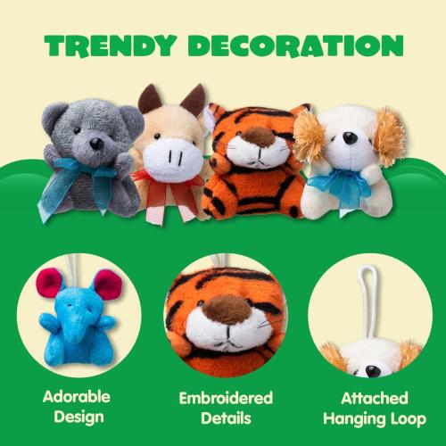 JOYIN 36 Pack Mini Animal Plush Toy Assortment (36 Units 3 Each),Bulk Stuffed Animals Party Favors for Kids, Small Animals Plush Keychain Decoration, Carnival Prizes, Easter Treasure Box Toys