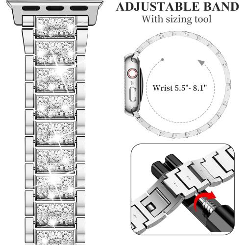SUPOIX Compatible with Apple Watch Band 44mm   Case, Women Jewelry Bling Diamond Metal Bands & 2 Pack Protective Cover Cases for iWatch Series 6/5/4(Silver/44mm)