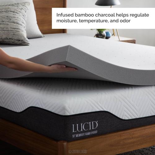 Lucid 4 Inch Bamboo Charcoal Infused Memory Foam Mattress Topper - Twin Size – Moisture and Odor Control - Ventilated - Ultra Plush Feel, Pressure-Relief Bed Topper – CertiPur Certified