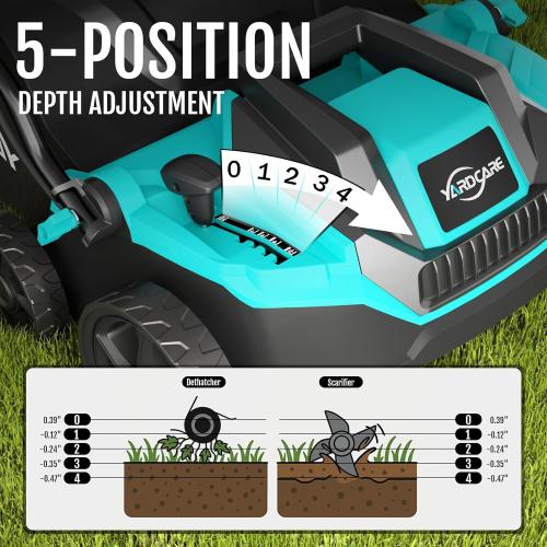 2-in-1 Scarifier and Dethatcher – Deep Soil Revitalization with High-Torque Motor, Adjustable Depth Control, Dual Safety Switch & Removable 10.5-Gallon Thatch Bag
