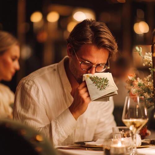 Newwiee Christmas Linen Napkin Set of 4 100% Linen Cloth 20 Inch Christmas Tree Embroidered Napkin Square Dinner Serviette Soft & Durable Holiday Table Decor Xmas Wedding Cocktail Party Supply