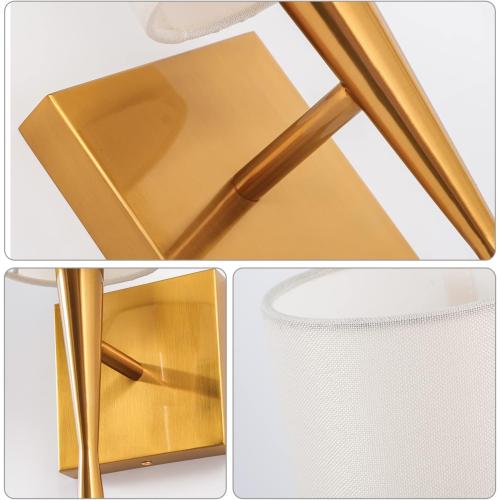 Modern Antique Brass Brush Paint Finish Wall Sconce Set of 2, with Creamy-White Fabric Straight Shade for Vanity Stairway Fireplace Kitchen Living Room Bedside