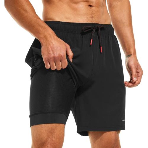 SIZE LARGEHODOSPORTS Mens 7 Swim Trunks with Compression Liner S-6XL Quick Dry Swimming Shorts Zipper Pockets Swimsuits