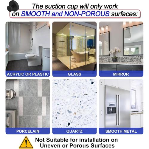 Suction Cup Hooks for Shower, Removable Towel Hooks for Bathroom Window Glass Door Wall, Bath Robe Looafh Wreath Hook for Hanging - 2 Pack, Black