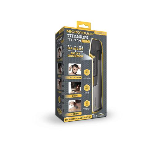 Color Black Micro Touch Titanium Trim PRO, Rechargeable Lighted Hair Cutting Tool and Body Groomer, Black