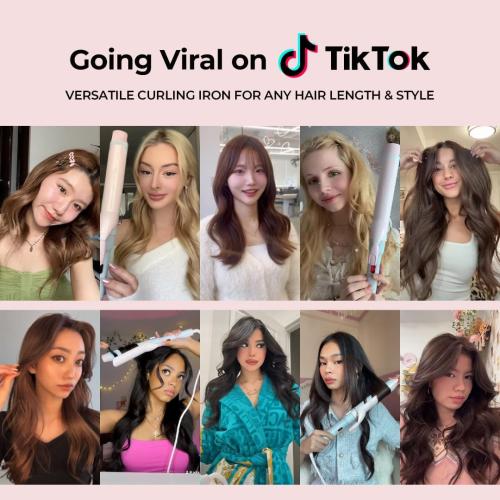 Blue and Pink 1 1/2 inch Extra Curling Iron Long Hair - 10 Temperature Modes Fast and Easy Styling - 7.3 Ceramic Barrel Hair Wand for All Types Blowout, Beach Waves, Bouncy Curls - Cotton Candy