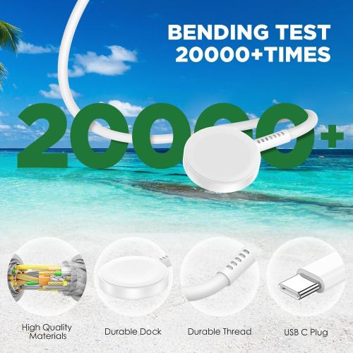 2Pack Upgraded for Apple Watch Charger Cable, 3FT USB C to Magnetic Wireless Fast i-Watch Charging Cord [Portable], Compatible with iWatch Series Ultra10/9/8/7/6/SE/SE2/5/4/3/2 - White