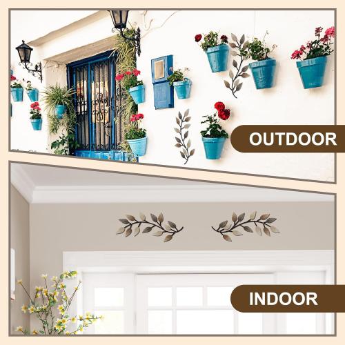 Zhengmy 2 Pieces Metal Tree Leaf Wall Decor Vine Olive Branch Leaf Wall Art Living Room, Hallway Wall Decor Outdoor Decoration(Vintage Brown)
